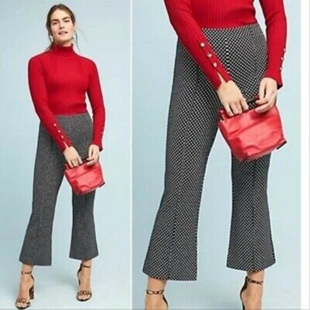 Anthropologie Black The Essential Crop Pants Flare Diamond Print